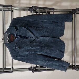 Vintage SIENA 100% Leather Women's blue jacket blazer size 8